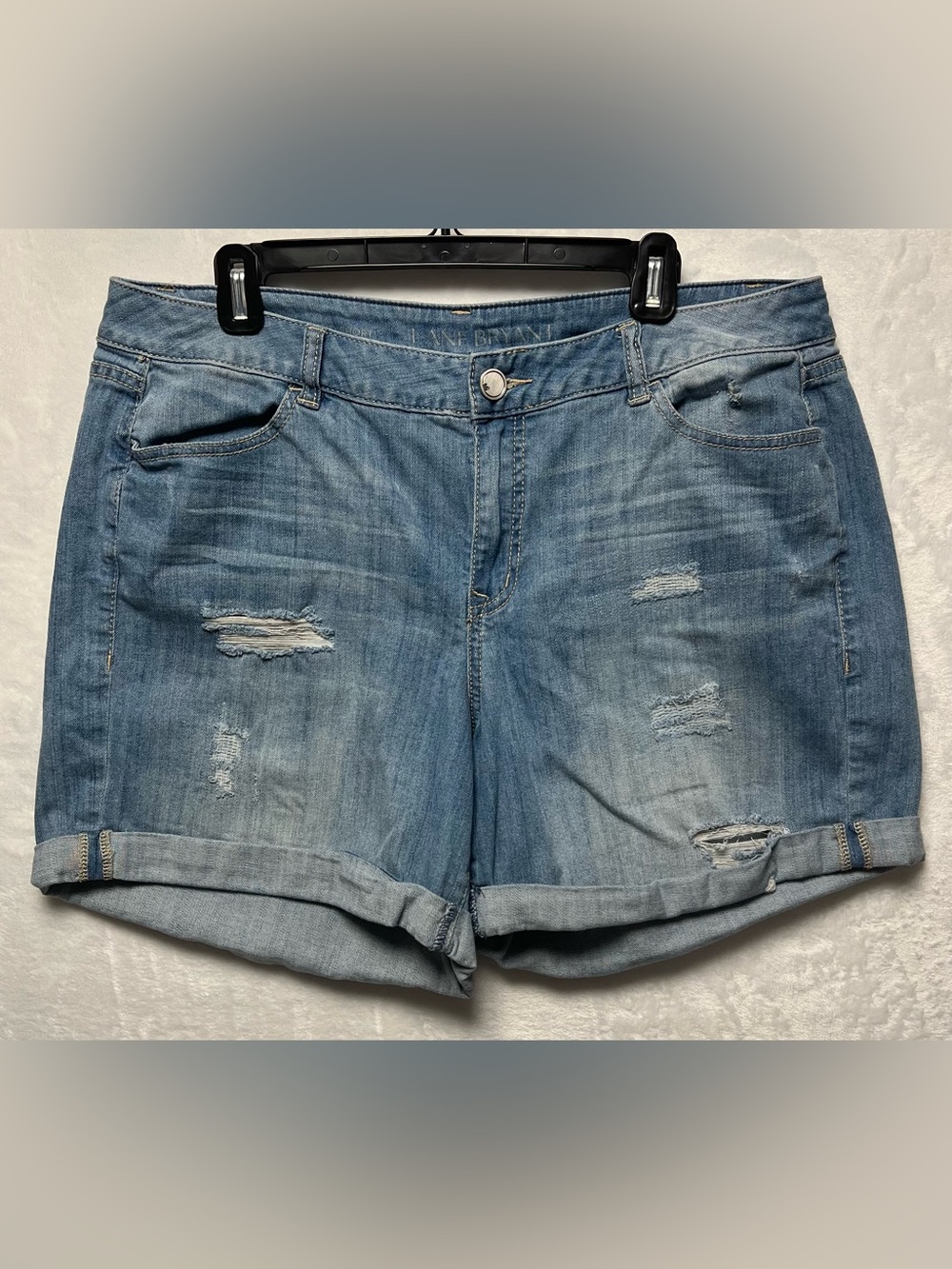 Lane Bryant Jean Shorts Womens Plus Size 16 Blue Distressed Rolled Cuff